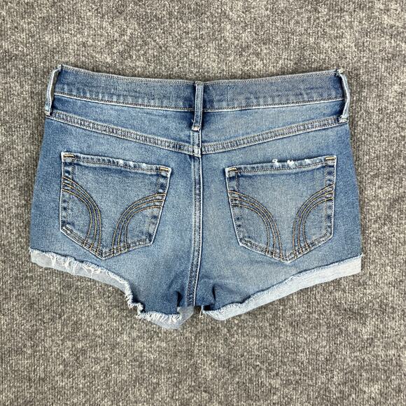 Hollister Shorts Womens 27 High Rise Blue Jean Short-Short Frayed Hem Stretch - Picture 8 of 9